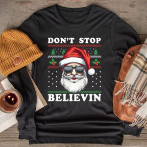 Don’t Stop Believin Santa Funny Christmas Boys Kids Gifts Longsleeve Tee
