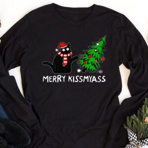 Funny Black Cat Merry Kissmyass Xmas Chritsmas Longsleeve Tee 1 3