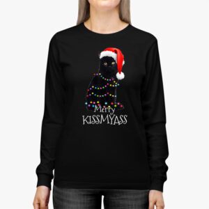 Funny Black Cat Merry Kissmyass Xmas Chritsmas Longsleeve Tee 2 2