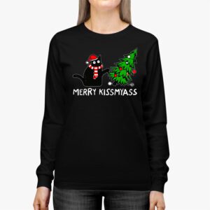 Funny Black Cat Merry Kissmyass Xmas Chritsmas Longsleeve Tee 2 3