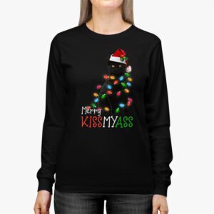 Funny Black Cat Merry Kissmyass Xmas Chritsmas Longsleeve Tee 2
