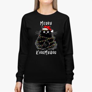 Funny Black Cat Merry Kissmyass Xmas Chritsmas Longsleeve Tee 2 4