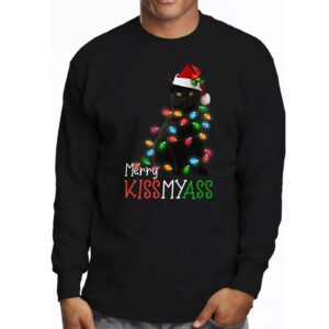 Funny Black Cat Merry Kissmyass Xmas Chritsmas Longsleeve Tee 3