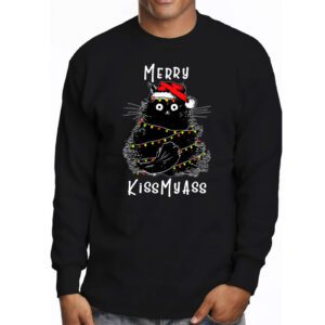 Funny Black Cat Merry Kissmyass Xmas Chritsmas Longsleeve Tee 3 4
