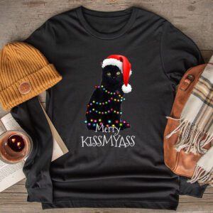 Funny Black Cat Merry Kissmyass Xmas Chritsmas Longsleeve Tee