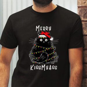 Funny Black Cat Merry Kissmyass Xmas Chritsmas T Shirt 2 4