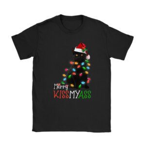 Funny Black Cat Merry Kissmyass Xmas Chritsmas T-Shirt
