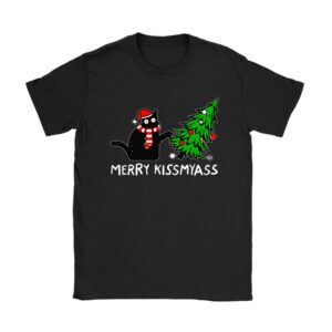 Funny Black Cat Merry Kissmyass Xmas Chritsmas T-Shirt