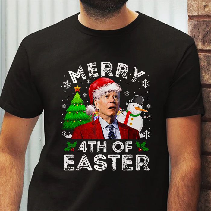 Funny Joe Biden Christmas Santa Hat Merry 4th Of Easter Xmas T Shirt 2 3