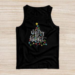 Funny Merry and Bright Christmas Lights Xmas Holiday Short Sleeve Tank Top