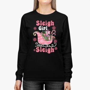 Groovy Pink Christmas Coffee Sleigh Girl Sleigh Xmas Holiday Longsleeve Tee 2