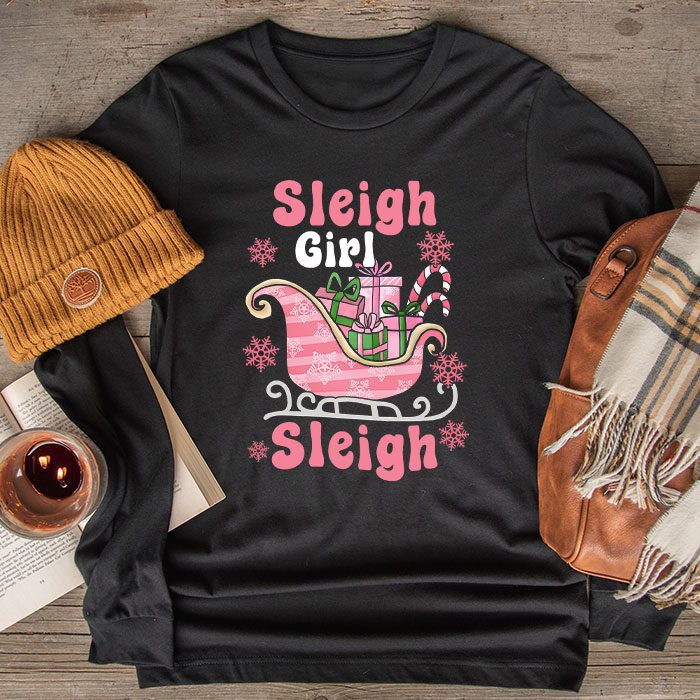 Groovy Pink Christmas Coffee Sleigh Girl Sleigh Xmas Holiday Longsleeve Tee