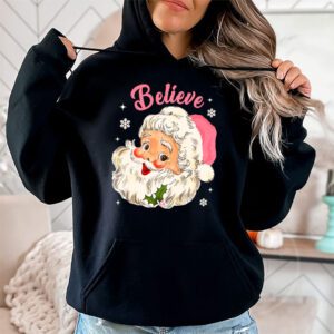 Groovy Vintage Pink Santa Claus Believe Christmas Women Kids Hoodie 1 4