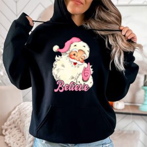 Groovy Vintage Pink Santa Claus Believe Christmas Women Kids Hoodie 1 5