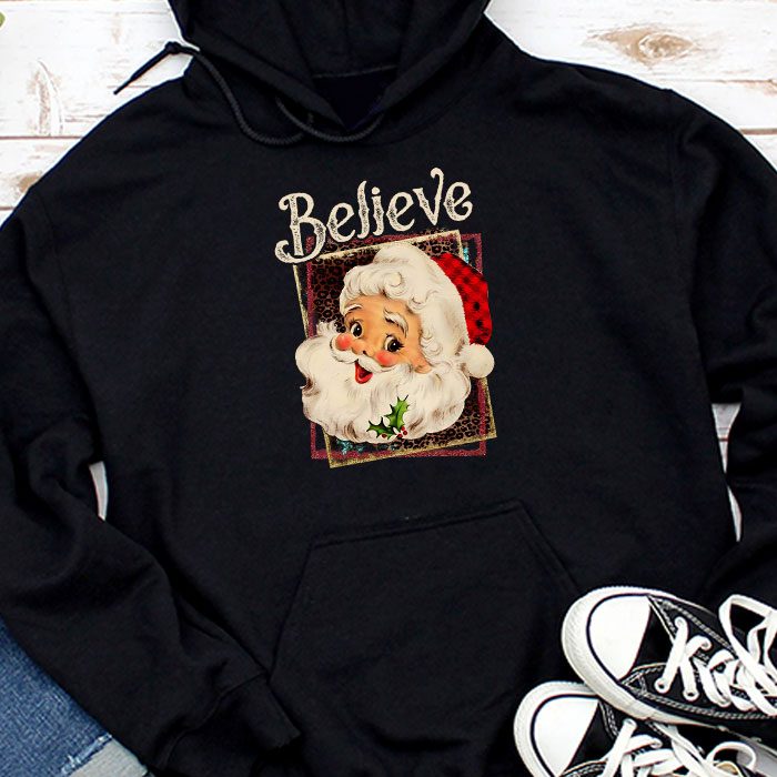 Groovy Vintage Pink Santa Claus Believe Christmas Women Kids Hoodie