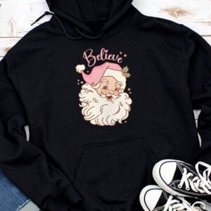 Groovy Vintage Pink Santa Claus Believe Christmas Women Kids Hoodie