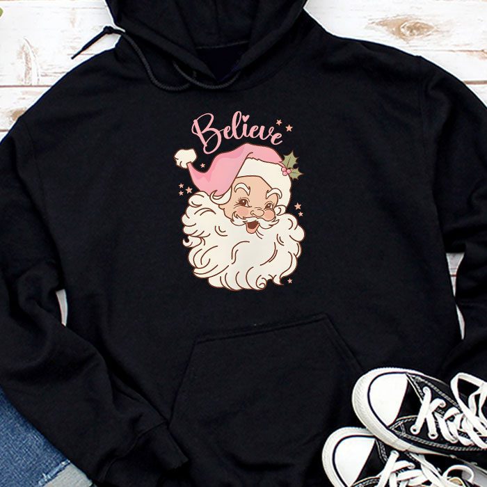 Groovy-Vintage-Pink-Santa-Claus-Believe-Christmas-Women-Kids-Hoodie Groovy Vintage Pink Santa Claus Believe Christmas Women Kids Hoodie