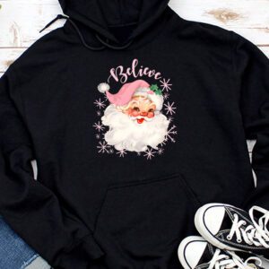 Groovy Vintage Pink Santa Claus Believe Christmas Women Kids Hoodie