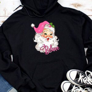 Groovy Vintage Pink Santa Claus Believe Christmas Women Kids Hoodie