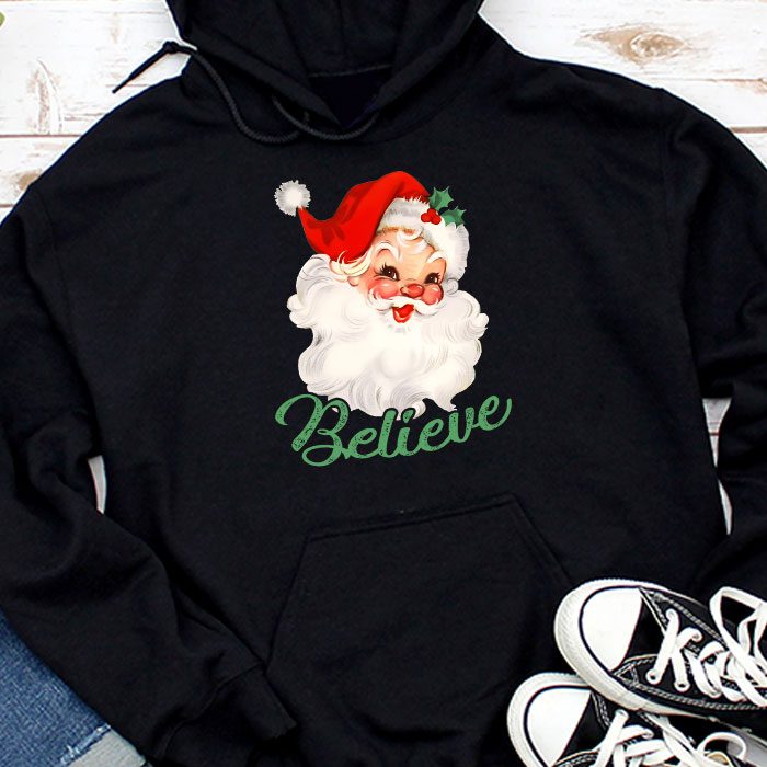 Groovy Vintage Pink Santa Claus Believe Christmas Women Kids Hoodie