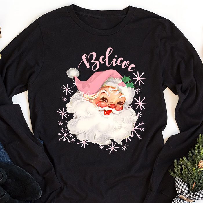Groovy-Vintage-Pink-Santa-Claus-Believe-Christmas-Women-Kids-Longsleeve-Tee-1 Groovy Vintage Pink Santa Claus Believe Christmas Women Kids Longsleeve Tee 1 3