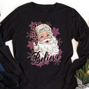 Groovy Vintage Pink Santa Claus Believe Christmas Women Kids Longsleeve Tee 1 7