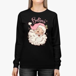 Groovy Vintage Pink Santa Claus Believe Christmas Women Kids Longsleeve Tee 2 2