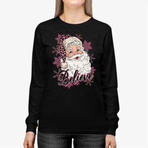 Groovy Vintage Pink Santa Claus Believe Christmas Women Kids Longsleeve Tee 2 7