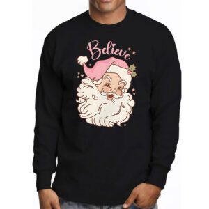 Groovy Vintage Pink Santa Claus Believe Christmas Women Kids Longsleeve Tee 3 2