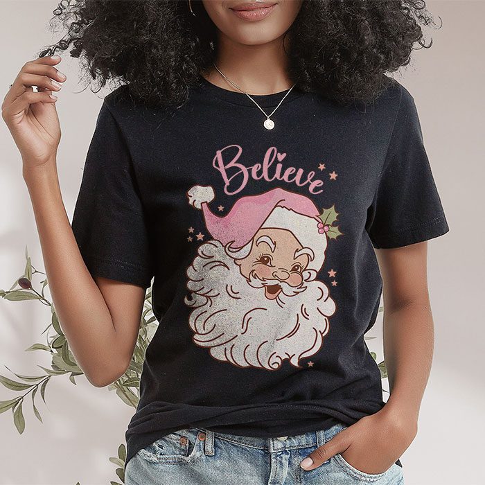 Groovy-Vintage-Pink-Santa-Claus-Believe-Christmas-Women-Kids-T-Shirt-1 Groovy Vintage Pink Santa Claus Believe Christmas Women Kids T Shirt 1 2