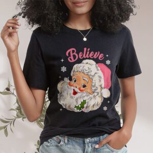 Groovy Vintage Pink Santa Claus Believe Christmas Women Kids T Shirt 1 4