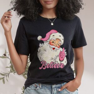 Groovy Vintage Pink Santa Claus Believe Christmas Women Kids T Shirt 1 5