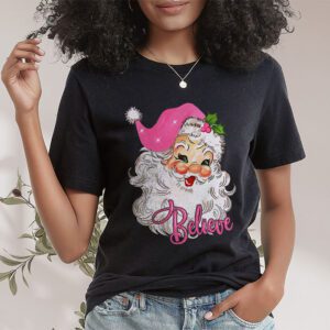 Groovy Vintage Pink Santa Claus Believe Christmas Women Kids T Shirt 1 6