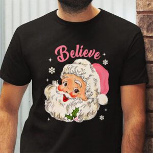 Groovy Vintage Pink Santa Claus Believe Christmas Women Kids T Shirt 2 4