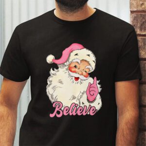 Groovy Vintage Pink Santa Claus Believe Christmas Women Kids T Shirt 2 5