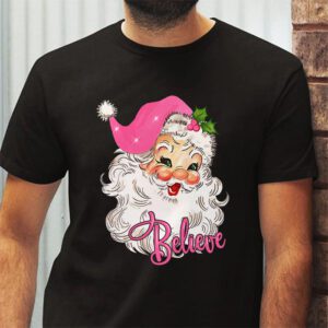 Groovy Vintage Pink Santa Claus Believe Christmas Women Kids T Shirt 2 6