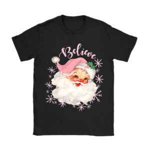 Groovy Vintage Pink Santa Claus Believe Christmas Women Kids T-Shirt