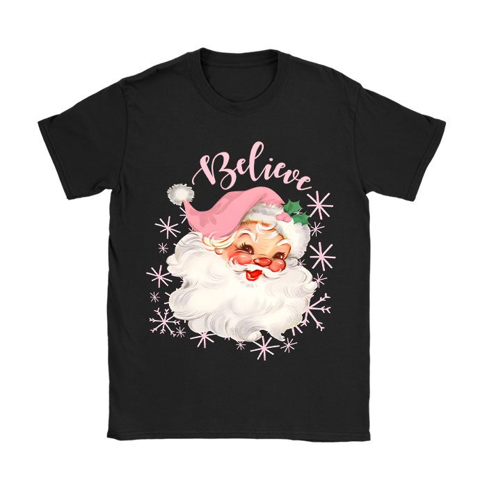 Groovy-Vintage-Pink-Santa-Claus-Believe-Christmas-Women-Kids-T-Shirt Groovy Vintage Pink Santa Claus Believe Christmas Women Kids T-Shirt