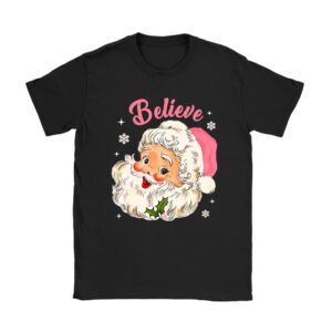 Groovy Vintage Pink Santa Claus Believe Christmas Women Kids T-Shirt