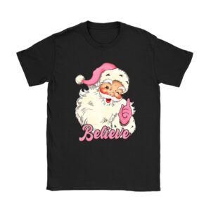 Groovy Vintage Pink Santa Claus Believe Christmas Women Kids T-Shirt