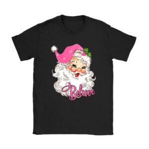 Groovy Vintage Pink Santa Claus Believe Christmas Women Kids T-Shirt