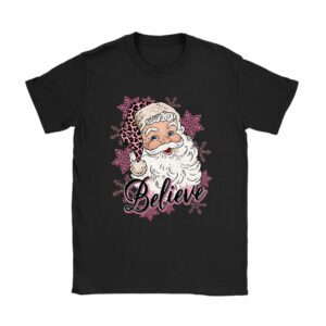 Groovy Vintage Pink Santa Claus Believe Christmas Women Kids T-Shirt