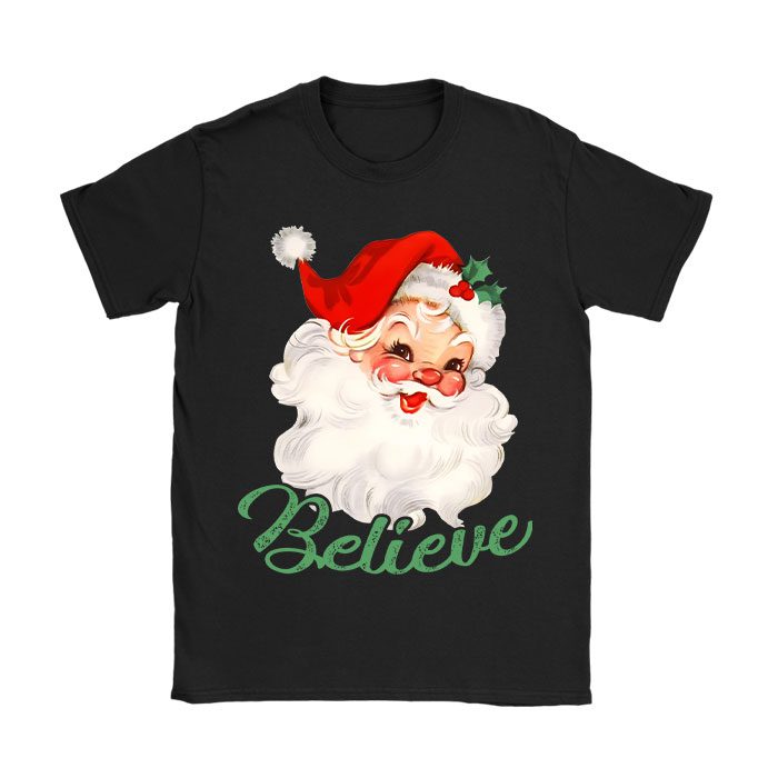 Groovy Vintage Pink Santa Claus Believe Christmas Women Kids T-Shirt