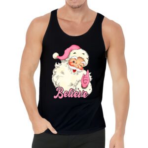 Groovy Vintage Pink Santa Claus Believe Christmas Women Kids Tank Top 3 5