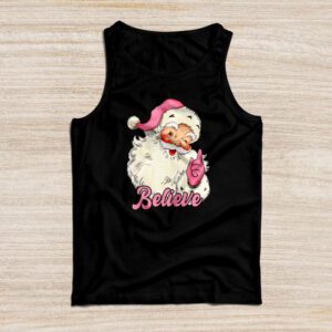Groovy Vintage Pink Santa Claus Believe Christmas Women Kids Tank Top