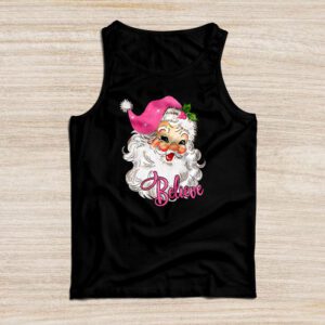 Groovy Vintage Pink Santa Claus Believe Christmas Women Kids Tank Top