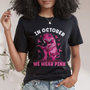In October We Wear Pink Dinosaur Trex Breast Cancer Kids T Shirt 1
