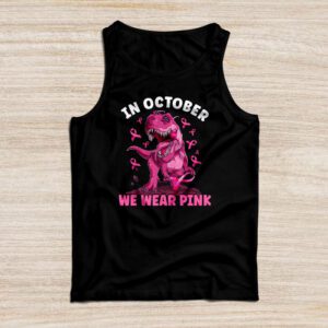 In October We Wear Pink Dinosaur Trex Breast Cancer Kids Tank Top