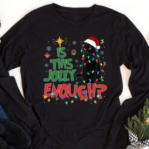 Is This Jolly Enough Black Cat Merry Christmas Tree Lights Longsleeve Tee 1 1