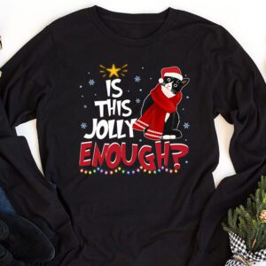 Is This Jolly Enough Black Cat Merry Christmas Tree Lights Longsleeve Tee 1 3